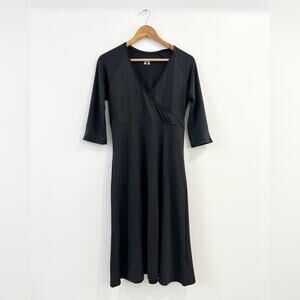 Columbia Active 3/4 Sleeve Faux Wrap Black Dress Size Medium